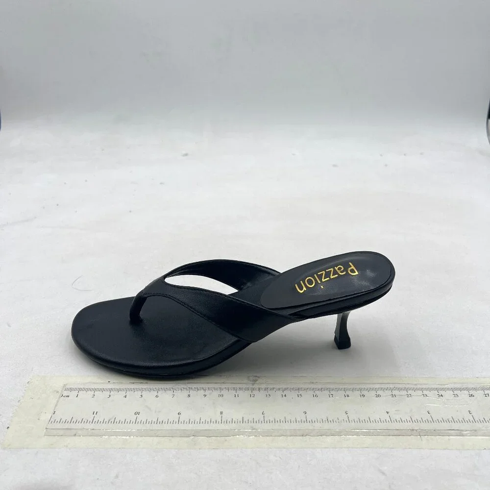 Pazzion Black Open Toe Kitten Heels Flip Flops Slip On Thong Sandals Party Shoes